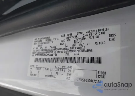 2018 Ford Transit-250 z USA, uszkodzony, nr VIN 1FTYR1YMXJKA65126